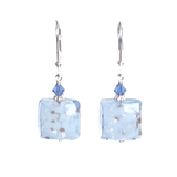 Murano Glass Pale Blue Copper Square Silver Earrings - JKC Murano