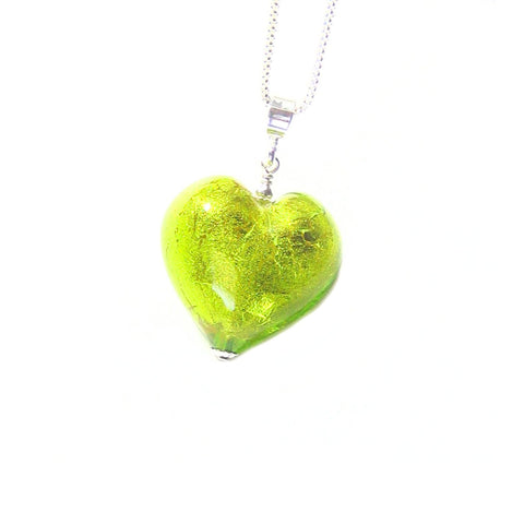 Murano Glass Lime Green Heart Pendant, Genuine Venetian Jewelry
