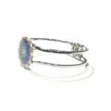 Murano Glass Cobalt Blue Pink Millefiori Chrome Bangle Bracelet - JKC Murano