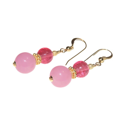 Murano Glass Pink Double Ball Gold Earrings - JKC Murano