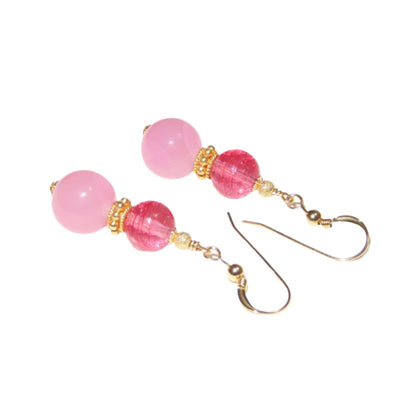 Murano Glass Pink Double Ball Gold Earrings - JKC Murano