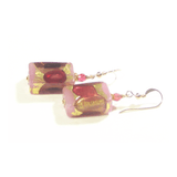 Murano Glass Pink Purple Rectangle Gold Earrings - JKC Murano