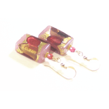 Murano Glass Pink Purple Rectangle Gold Earrings - JKC Murano