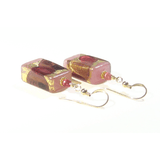 Murano Glass Pink Purple Rectangle Gold Earrings - JKC Murano