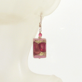 Murano Glass Pink Purple Rectangle Gold Earrings - JKC Murano