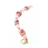 Murano Glass Pink Chunky Rectangle Gold Bracelet - JKC Murano