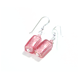 Murano Glass Pink Rectangle Silver Earrings, Fishhook Earrings - JKC Murano
