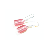 Murano Glass Pink Rectangle Silver Earrings, Fishhook Earrings - JKC Murano