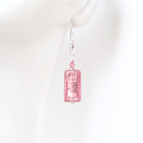Murano Glass Pink Rectangle Silver Earrings, Fishhook Earrings - JKC Murano