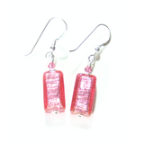 Murano Glass Pink Rectangle Silver Earrings, Fishhook Earrings - JKC Murano