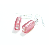Murano Glass Pink Rectangle Silver Earrings, Fishhook Earrings - JKC Murano