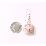 Murano Glass Pink Roses Millefiori Square Gold Earrings - JKC Murano