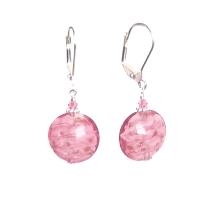 Venetian Glass Pink Cloud Disc Silver Earrings by JKC Murano - JKC Murano