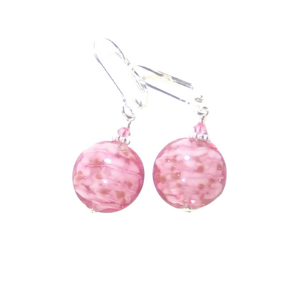 Venetian Glass Pink Cloud Disc Silver Earrings by JKC Murano - JKC Murano