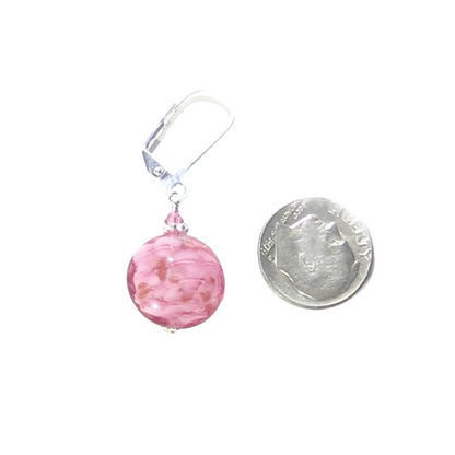 Venetian Glass Pink Cloud Disc Silver Earrings by JKC Murano - JKC Murano