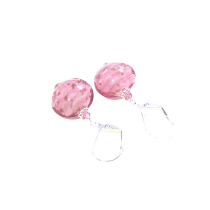 Venetian Glass Pink Cloud Disc Silver Earrings by JKC Murano - JKC Murano
