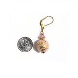 Murano Glass Pale Pink Striped Ball Gold Earrings