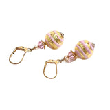 Murano Glass Pale Pink Striped Ball Gold Earrings