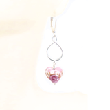 Murano Glass Pink Rose Heart Long Silver Earrings - JKC Murano