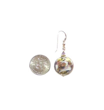 Murano Glass Amethyst Black Disc Gold Earrings, Fishhook Earrings - JKC Murano
