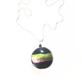 Murano Glass Purple Green Striped Black Pendant, Italian Sterling Silver Chain - JKC Murano