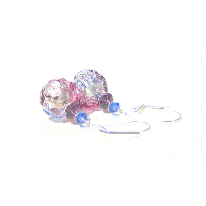 Murano Glass Pink Blue Purple Glacier Ball Sterling Silver Earrings - JKC Murano
