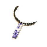 Murano Glass Purple Black Rectangle Pendant Silver Necklace, Venetian Jewelry