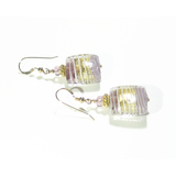 Murano Glass Pale Purple Striped Square Gold Earrings, Venetian Jewelry - JKC Murano