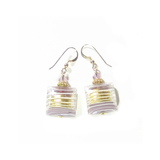 Murano Glass Pale Purple Striped Square Gold Earrings, Venetian Jewelry - JKC Murano