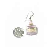 Murano Glass Pale Purple Striped Square Gold Earrings, Venetian Jewelry - JKC Murano