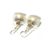 Murano Glass Pale Purple Striped Square Gold Earrings, Venetian Jewelry - JKC Murano
