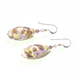Murano Glass Purple Gold Copper Oval Dangle Gold Earrings - JKC Murano