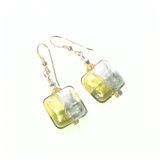 Murano Glass Pillow Square Silver Gold Earrings - JKC Murano