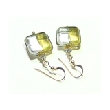 Murano Glass Pillow Square Silver Gold Earrings - JKC Murano
