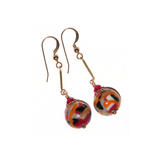 Murano Glass Colorful Black Red Orange Abstract Ball Gold Earrings