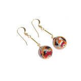 Murano Glass Colorful Black Red Orange Abstract Ball Gold Earrings