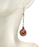 Murano Glass Colorful Black Red Orange Abstract Ball Gold Earrings