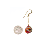 Murano Glass Colorful Black Red Orange Abstract Ball Gold Earrings