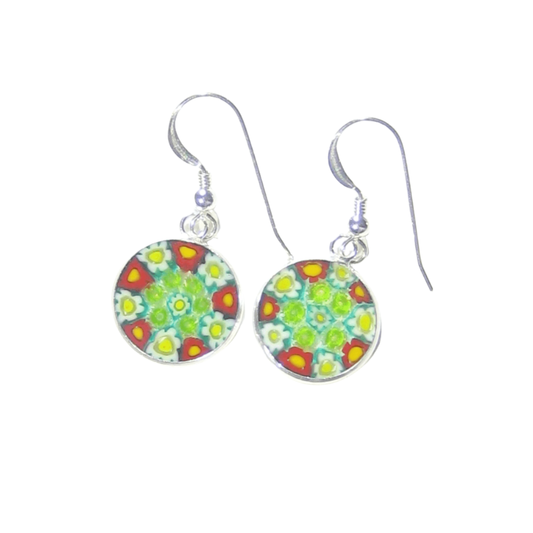 Murano Glass Millefiori Disc Sterling Silver Earrings - JKC Murano