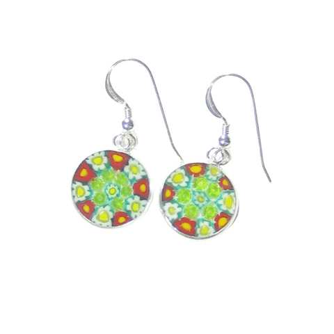 Murano Glass Millefiori Disc Sterling Silver Earrings - JKC Murano