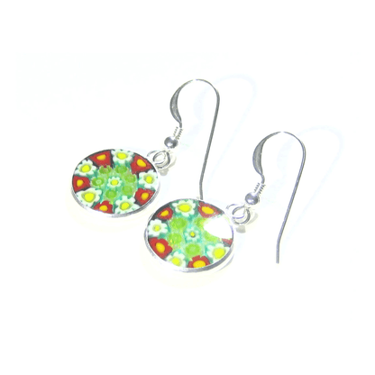 Murano Glass Millefiori Disc Sterling Silver Earrings - JKC Murano