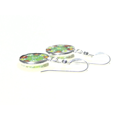 Murano Glass Millefiori Disc Sterling Silver Earrings - JKC Murano