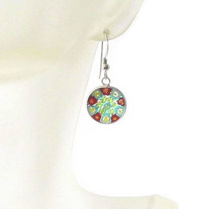 Murano Glass Millefiori Disc Sterling Silver Earrings - JKC Murano