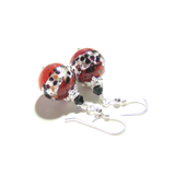 Murano Glass Red Leopard Ball Sterling Silver Earrings - JKC Murano