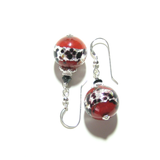 Murano Glass Red Leopard Ball Sterling Silver Earrings - JKC Murano