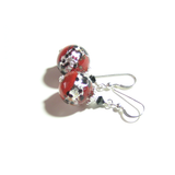 Murano Glass Red Leopard Ball Sterling Silver Earrings - JKC Murano