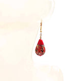 Murano Glass Red Roses Teardrop Gold Earrings