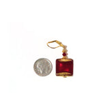 Murano Glass Chunky Red Square Gold Earrings, Venetian Jewelry