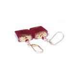 Murano Glass Chunky Red Square Gold Earrings, Venetian Jewelry