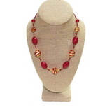 Murano Glass Red Striped Ball Gold Necklace